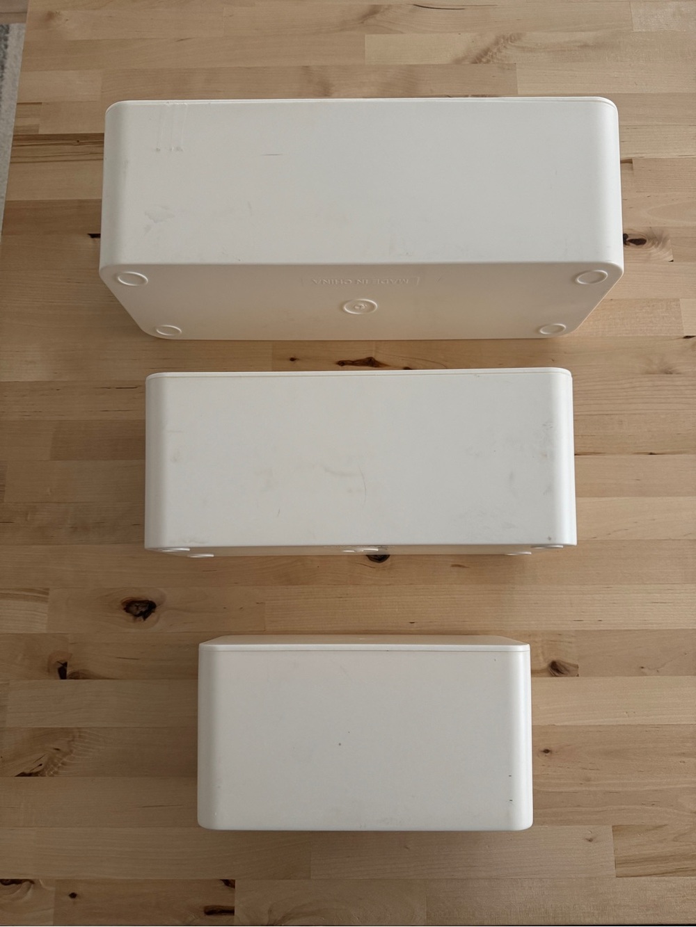 Set of 3 White Rectangular Storage Boxes